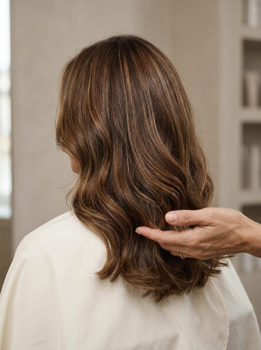 Illustration de l’univers coiffure : cheveux bruns et coiffage